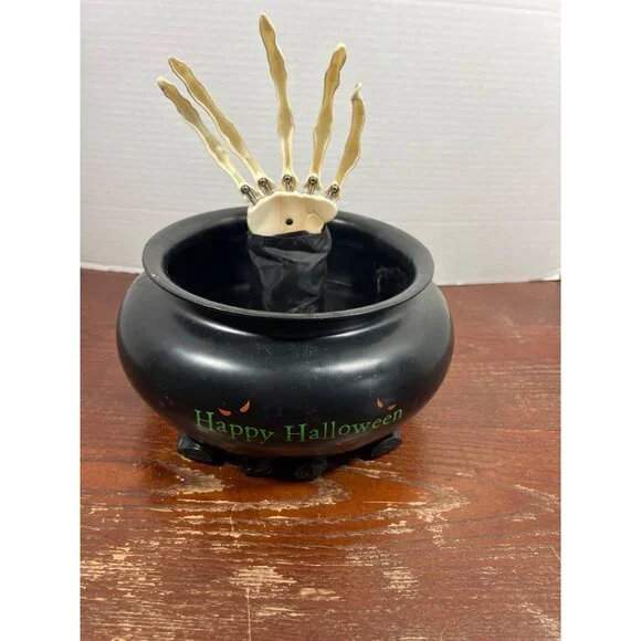 Vintage Halloween Animated Candy Bowls With Skeleton & Ghost Hands - Picture 2 of 5